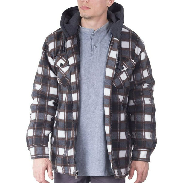 Men's Heavy Fleece Lined Sherpa Hoodie Plaid Flannel Padded Casual Jacket Winter